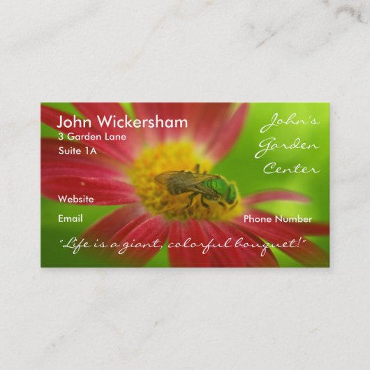 Green Bee & Painted Daisy Business Card Visitenkarte (Vorderseite)