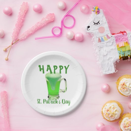 Green Beer Glass Happy St. Patrick`s day Party Pappteller (Party)