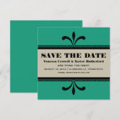 Green/Beige Extravagant Art Deco Save the Date ein (Vorne/Hinten)