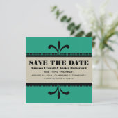 Green/Beige Extravagant Art Deco Save the Date ein (Stehend Vorderseite)