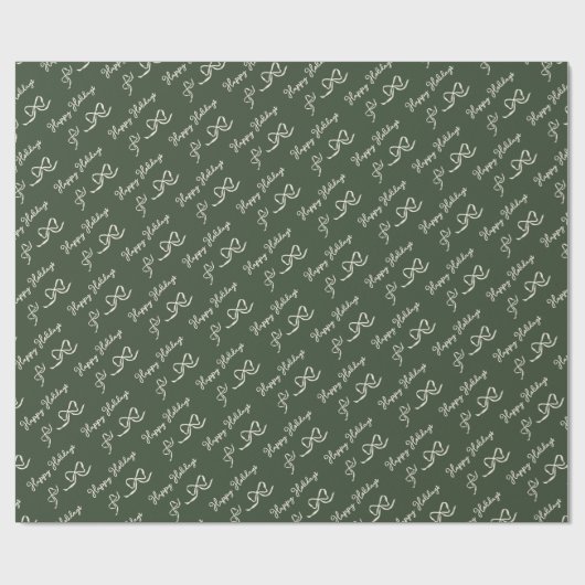 Green Beige Happy Holidays Bow Pattern Geschenkpapier (Flach)