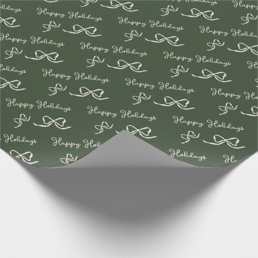 Green Beige Happy Holidays Bow Pattern Geschenkpapier (Ecke)