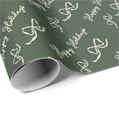 Green Beige Happy Holidays Bow Pattern Geschenkpapier (Rolleneckpunkt)