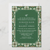 Green Beige Ikat Anand Karaj Sikh Wedding Einladung (Vorderseite)