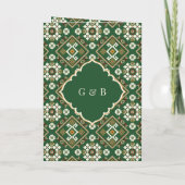 Green Beige Ikat Geometric All in One Sikh Wedding Einladung (Rückseite)