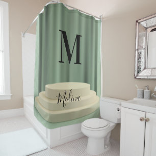 Green Beige Podium Black Monogram Modern Script Duschvorhang