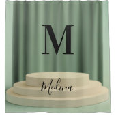 Green Beige Podium Black Monogram Modern Script Duschvorhang (Vorderseite)