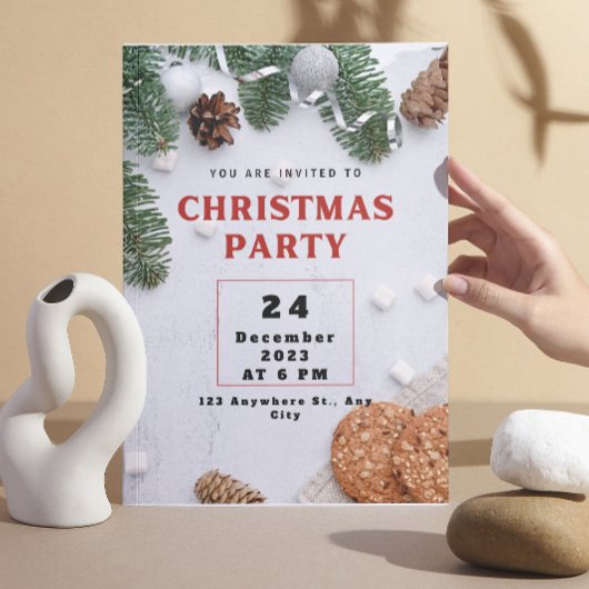 Green Beige Red Christmas Party Einladung