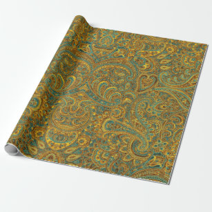 Green & Beige Retro Floral Paisley Muster Geschenkpapier