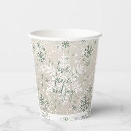 Green Beige Schneeflocken Liebe Peace Joliday Pappbecher