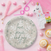 Green Beige Schneeflocken Liebe Peace Joliday Pappteller (Party)