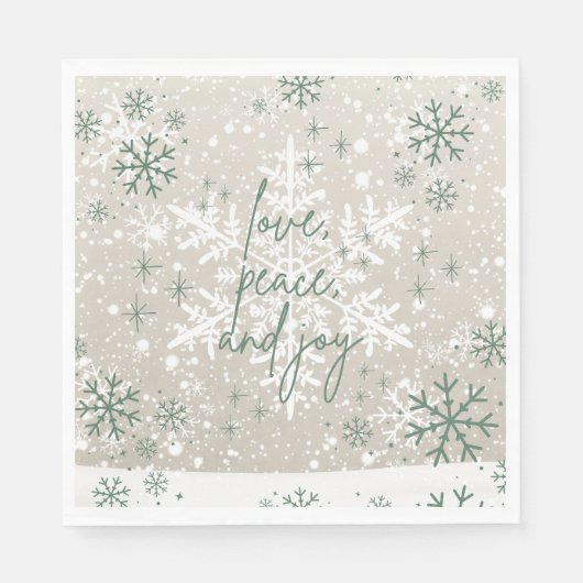Green Beige Schneeflocken Liebe Peace Joliday Serviette (Vorderseite)