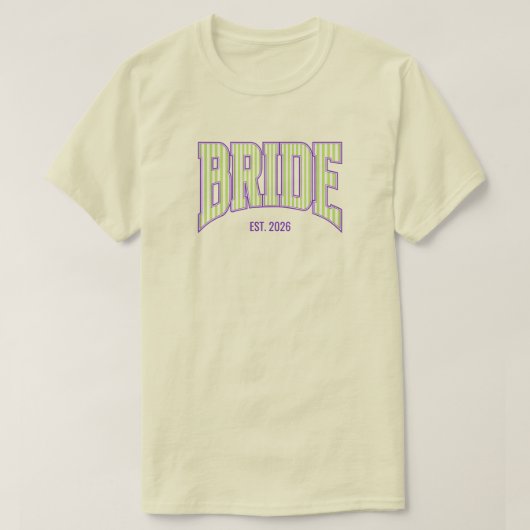Green + Beige Stripe Purple Varsity BRIDE T-Shirt (Design vorne)