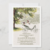Green Beige Vintage Oak Tree Engagement Party Einladung (Vorderseite)