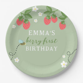 Green Berry First Pink Strawberry and Flowers Pappteller