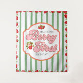 Green Berry First Strawberry Geburtstag Hintergrun Wandteppich (Vorderseite)