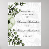 Green Berry Wreath Boho Damask Wedding Willkommen Poster (Vorne)