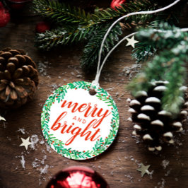 Green Berry Wreath Merry & Bright Christmas Geschenkanhänger