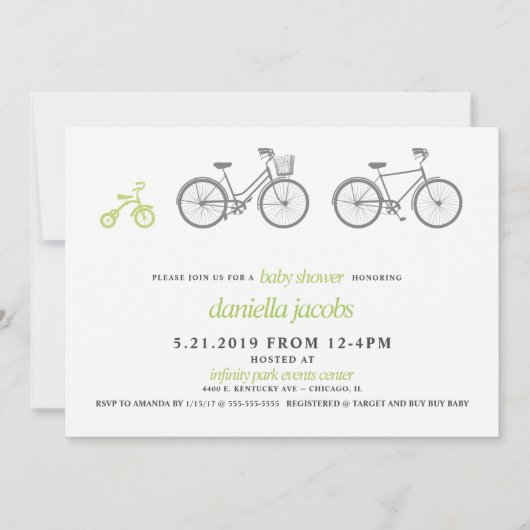 Green Bicycle Baby Shower Einladung (Vorderseite)