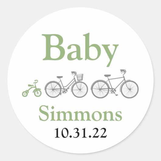 Green Bicycle Baby Shower Runder Aufkleber (Vorderseite)
