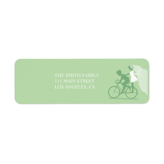 Green Bicycle Couple Wedding Return Label (Vorne)