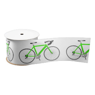 Green Bicycle on White Satin Ribbon Satinband