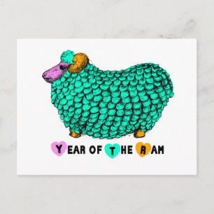 Green Big Ram Chinese New Year Zodiac Postcard Feiertagspostkarte
