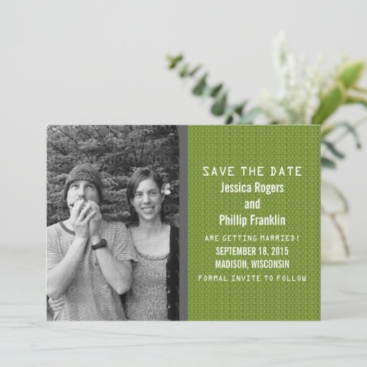 Green Binary Code Foto Save the Date einladen Einladung (Stehend Vorderseite)