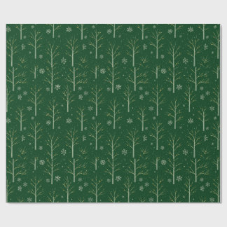 Green Birch Tree  – Winter Snowflake & Warm Light  Geschenkpapier
