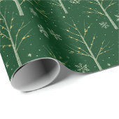 Green Birch Tree  – Winter Snowflake & Warm Light  Geschenkpapier (Rolleneckpunkt)
