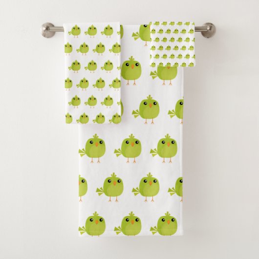 Green Bird Cartoon Badhandtuch Set (Insitu)