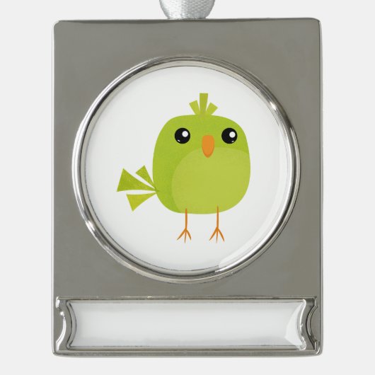 Green Bird Cartoon Banner-Ornament Silber (Vorderseite)