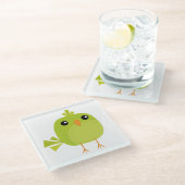 Green Bird Cartoon Glasuntersetzer (Schrägansicht)