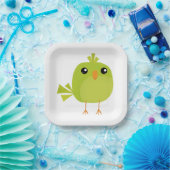 Green Bird Cartoon Pappteller (Party)