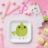 Green Bird Cartoon Pappteller (Party)