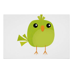 Green Bird Cartoon Poster