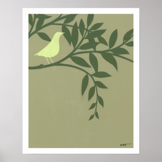 Green Bird Perched on Green Branch Poster (Vorne)