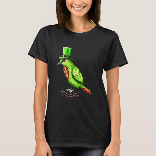 Green Bird With Leprechaun Hat On St Patricks Day T-Shirt (Vorderseite)