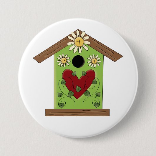 Green Birdhouse mit Herz und Milch Button (Vorderseite)