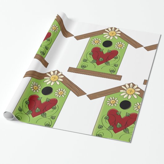 Green Birdhouse mit Herz und Milch Geschenkpapier (Ungerollt)