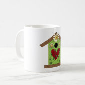 Green Birdhouse mit Herz und Milch Kaffeetasse (Vorderseite Links)
