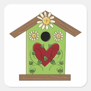 Green Birdhouse mit Herz und Milch Quadratischer Aufkleber