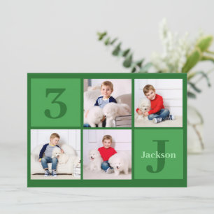 Green Birthday Boy Foto Collage Custom Party Einladung