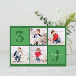 Green Birthday Boy Foto Collage Custom Party Einladung