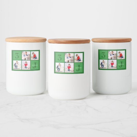 Green Birthday Boy Foto Collage Custom Party Lebensmitteletikett (Flaschen)