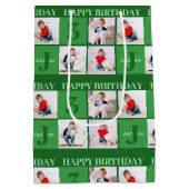 Green Birthday Boy Foto Collage Custom Party Mittlere Geschenktüte (Rückseite)