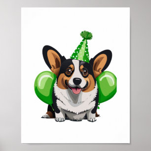 Green Birthday Corgi Classic T - Shirt Poster