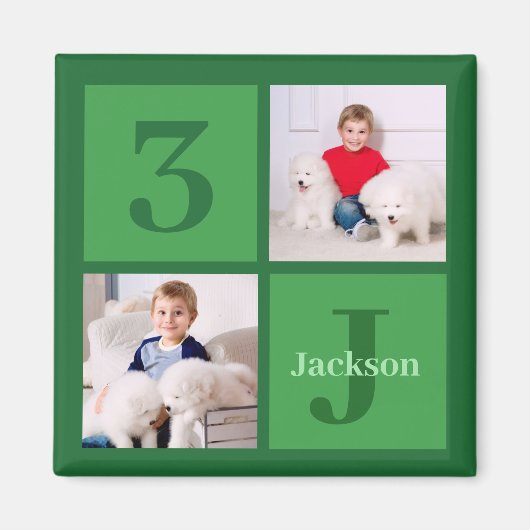 Green Birthday Foto Collage Personalisiertes Party Magnet (Vorne)