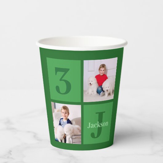 Green Birthday Foto Collage Personalisiertes Party Pappbecher (Rückseite)