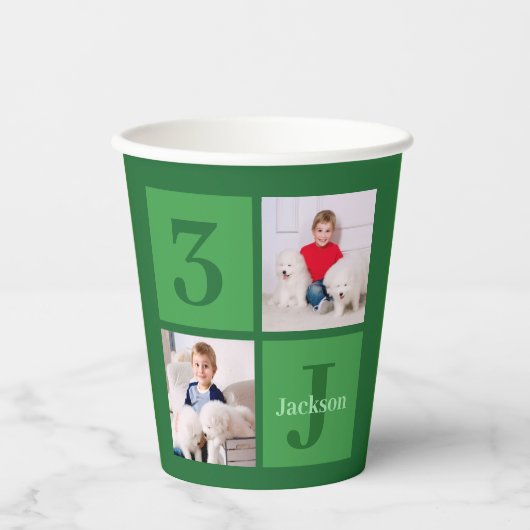 Green Birthday Foto Collage Personalisiertes Party Pappbecher (Vorderseite)